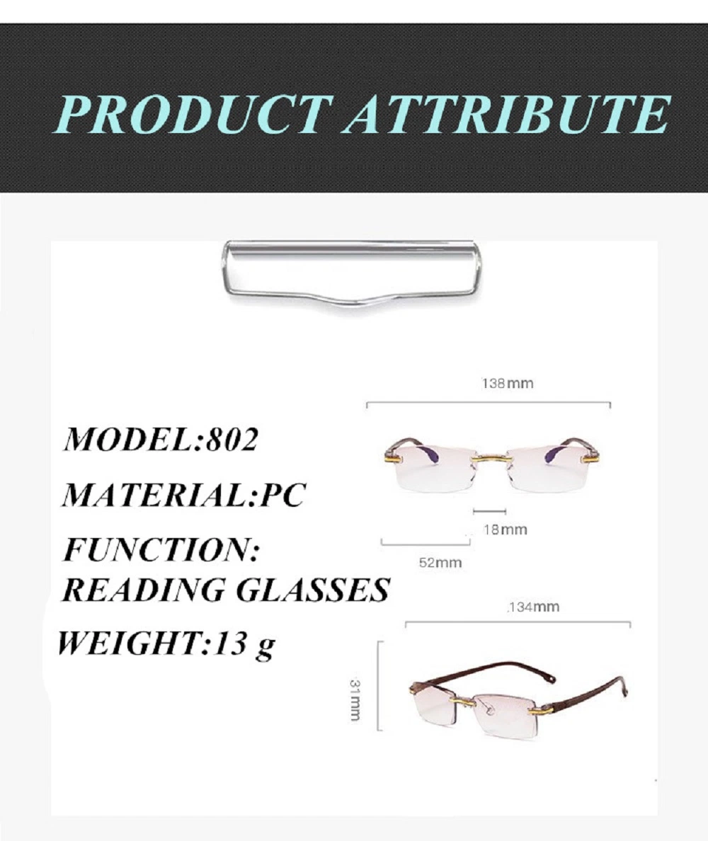 Anti Blue Light Blocking Rimless Readingglasses Women Men Square Presbyopic Glasses Diopters +1.0 1.5 2 2.5 3.0 3.5 4