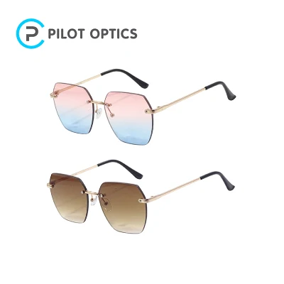 Pilot Optics 2023 vende al por mayor gafas de sol baratas de metal sin montura de gran tamaño